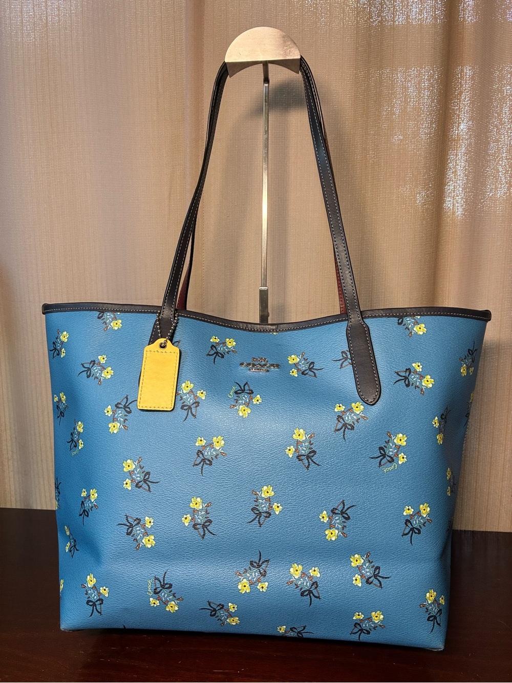 Coach Blue Floral Tote with Yellow Accents